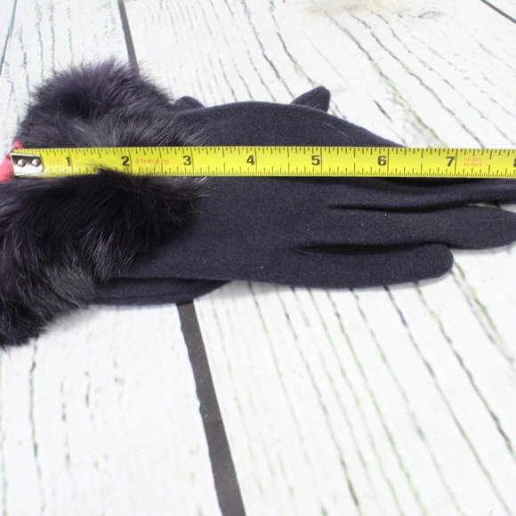 NEW Roberta Di Camerino Fur Trim Gloves Blue Black - Picture 6 of 8